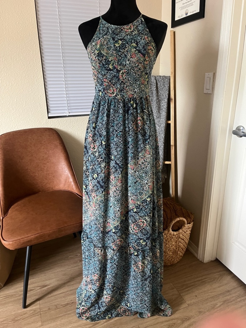BCBGeneration Teal Floral Halter Maxi Dress - Size 2